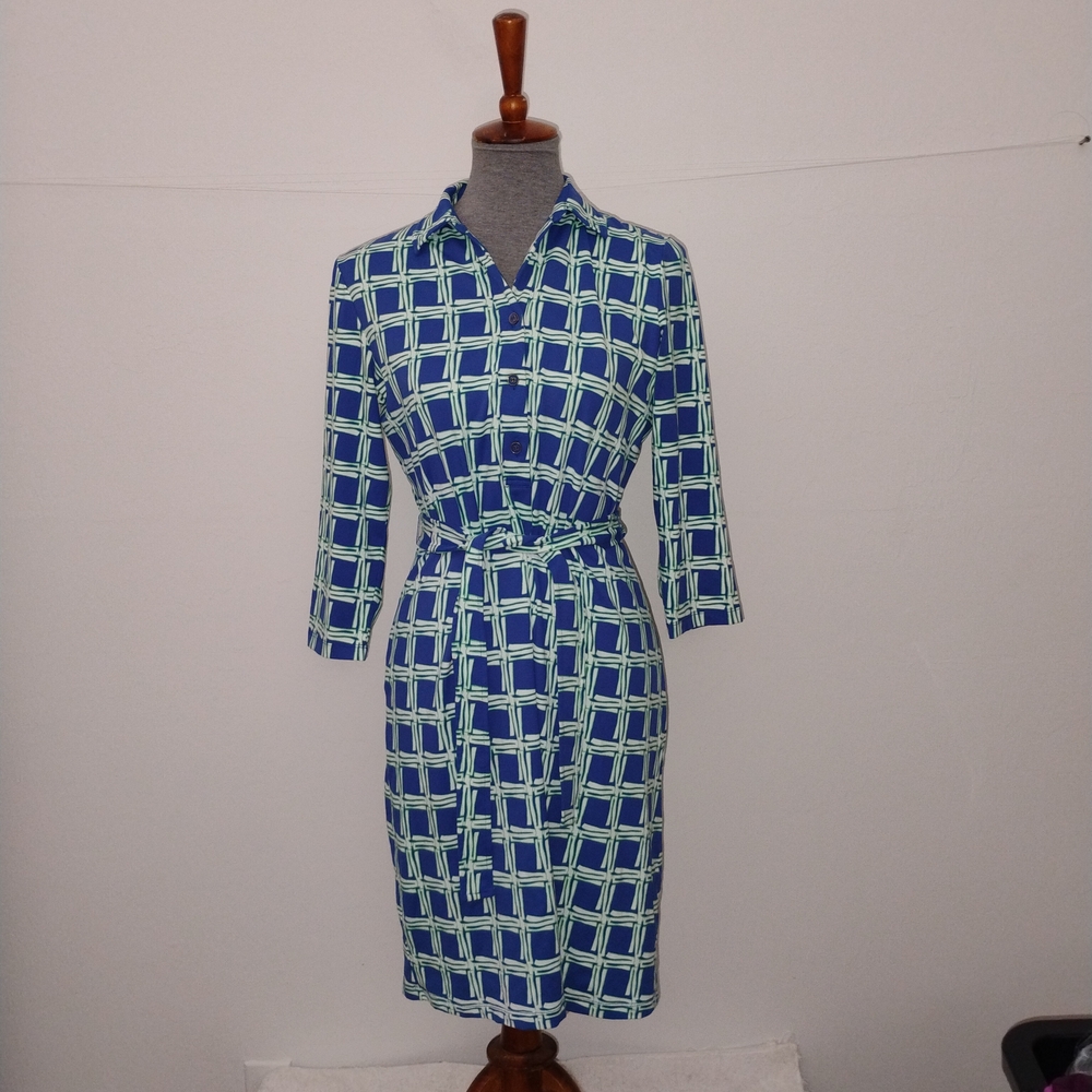 Blue and White Checkered Midi Dress